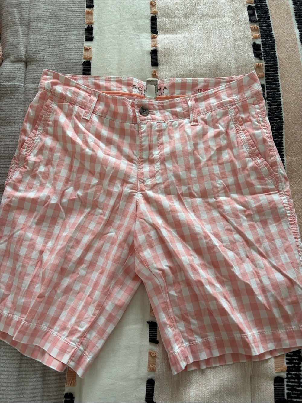 Soma Pinkish peachish and White Gingham Flat Front Shorts